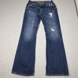 BKE Buckle Fulton Bootcut Jeans Men's 32x33(31X33) Blue Distressed Stretch Denim